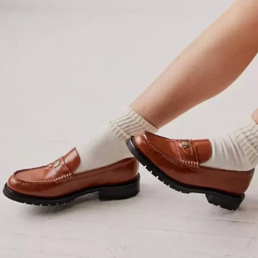 NEW  Free People Liv LEATHER loafers  in brown   3T79